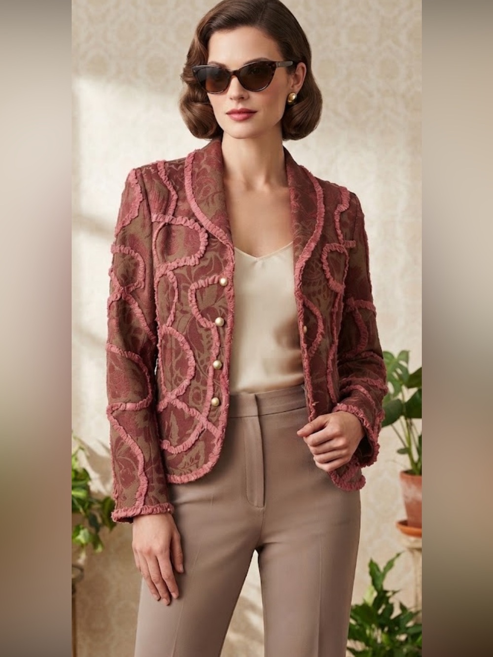 Vintage Women’s 70’s rose n taupe jacquard blazer